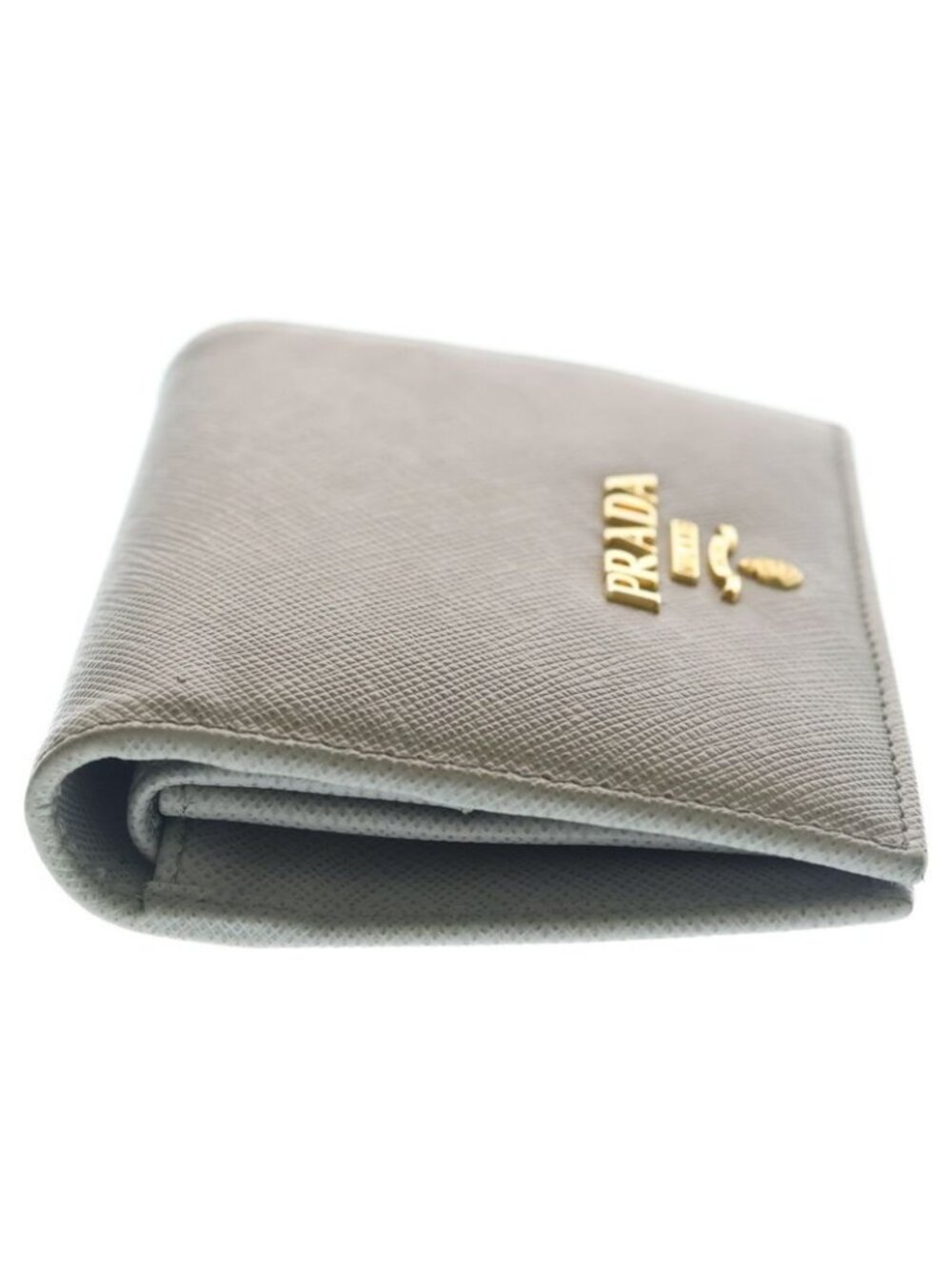 Prada Saffiano Bifold Compact Wallet Card Case Blue Grey Leather Gold - Picture 3 of 6